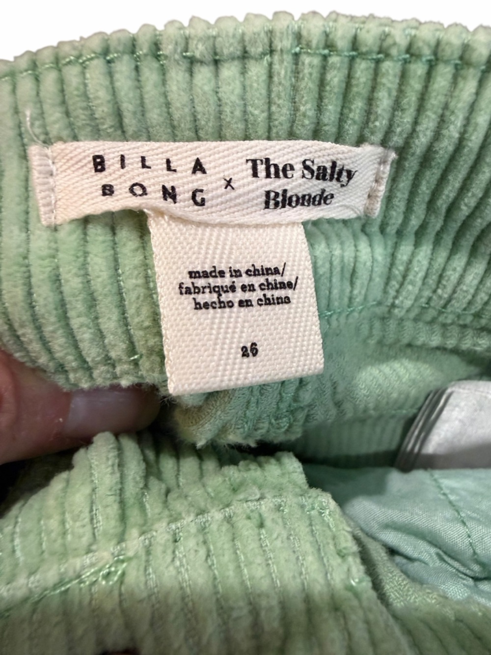 Billabong x Salty Blonde Sage Green Corduroy Pants High Rise Straight Leg 26 - Picture 4 of 10